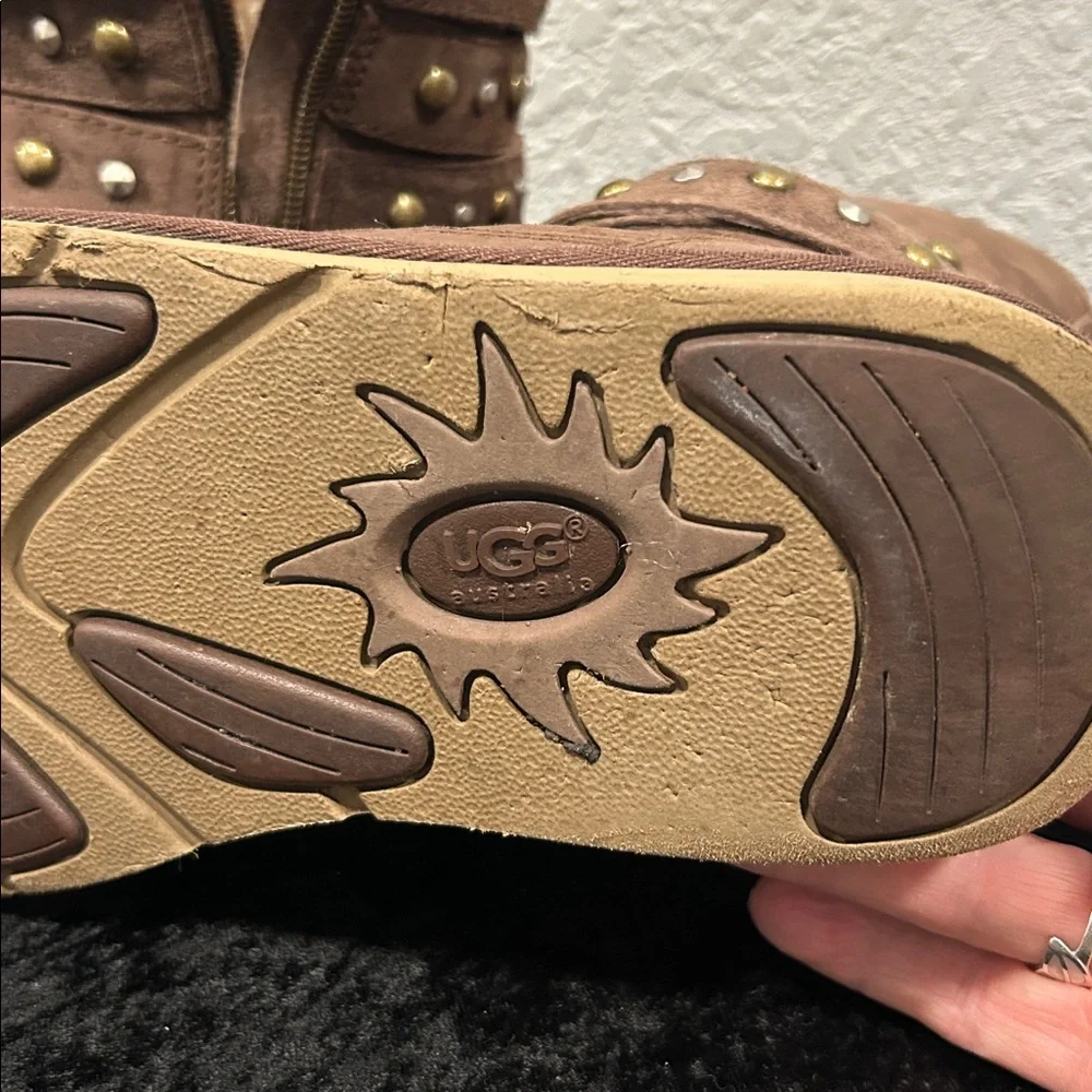 UGG Brown Suede Studded Shearling-Lined Winter Boots - Picture 7 of 7